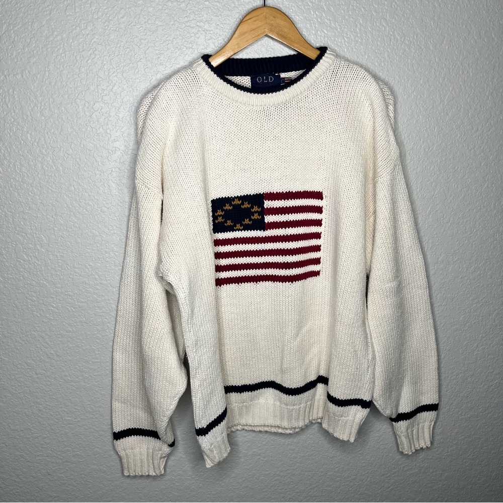 Vintage Old Glory American‎ Flag Sweater USA Made 100% Cotton Patriotic Knit XL